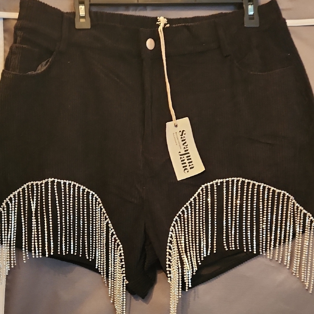 Savanna Jane Black High Waist Shorts with Fringe